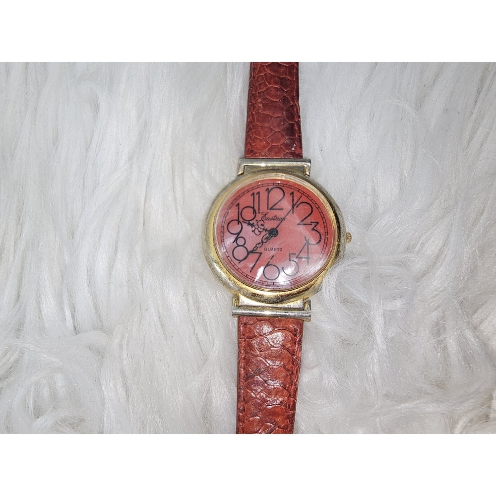 Vintage Eastman Watch - Red And Gold Tone - Needs Battery - Mother Of Pearl Red